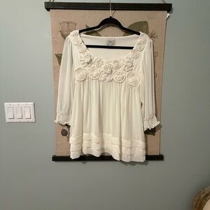 ECI Flower 3/4 Sleeves Boho Top Size 6